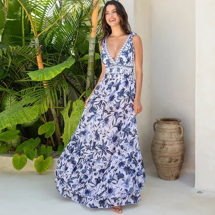😍V Neck Ruffle Lace Up Printed One Piece Swimsuit and Skirt👗 - Image 14