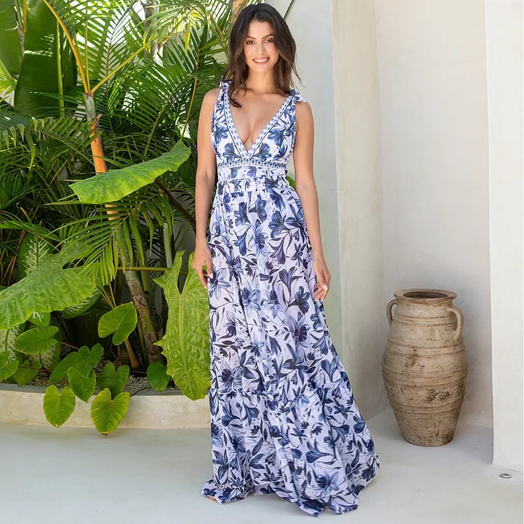😍V Neck Ruffle Lace Up Printed One Piece Swimsuit and Skirt👗 - Image 8