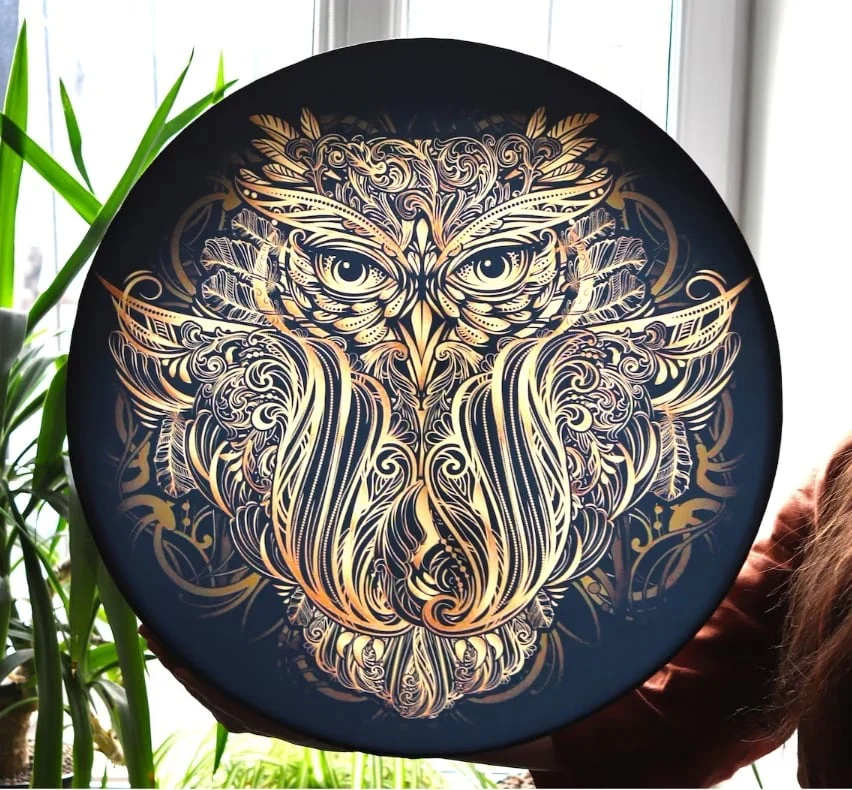 VEGAN SHAMAN DRUM "OWL SOUL", HEALING SOUND THERAPY - Image 4