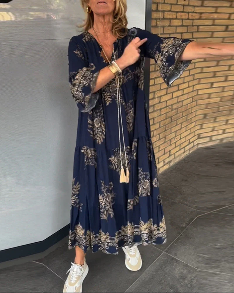 🔥Loose-Fitting Vintage V-neck Dress - Image 2