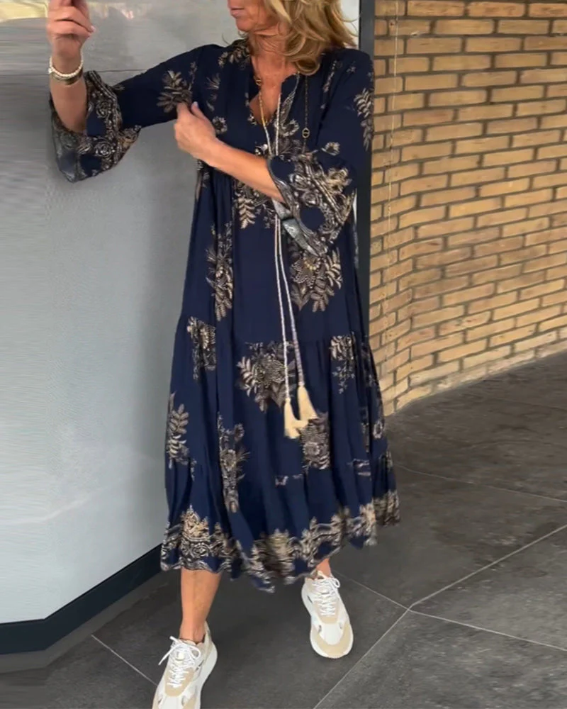 🔥Loose-Fitting Vintage V-neck Dress - Image 7