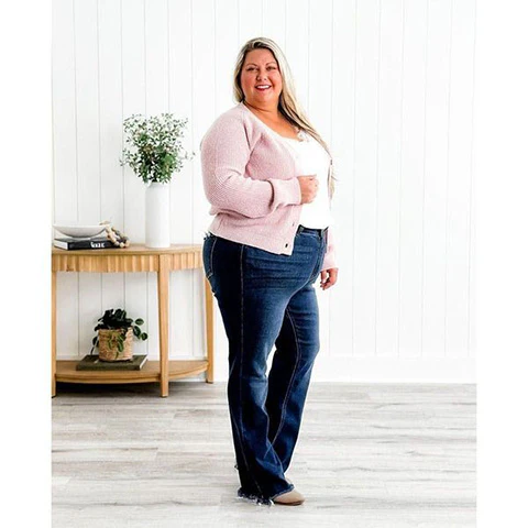 💖 High Rise Non Distressed Vintage Frayed Hem Bootcut Jeans - Image 4