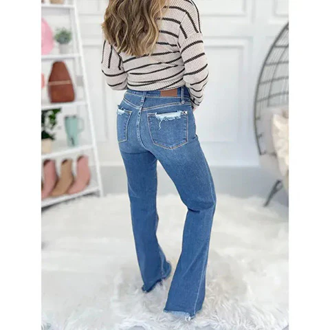 💖 High Rise Non Distressed Vintage Frayed Hem Bootcut Jeans - Image 9
