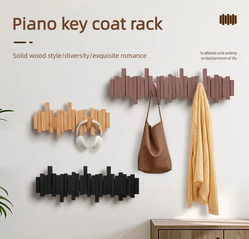 Wall-mounted wooden coat rack 🎹Piano key style design - Image 16