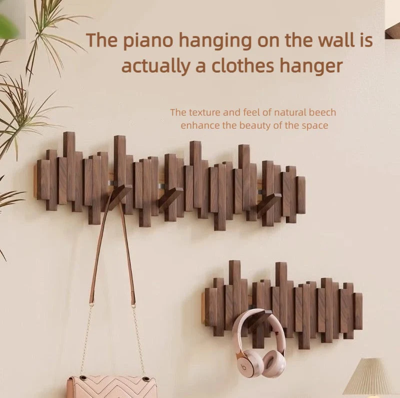 Wall-mounted wooden coat rack 🎹Piano key style design - Image 17