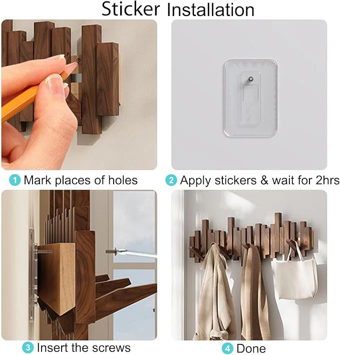 Wall-mounted wooden coat rack 🎹Piano key style design - Image 7