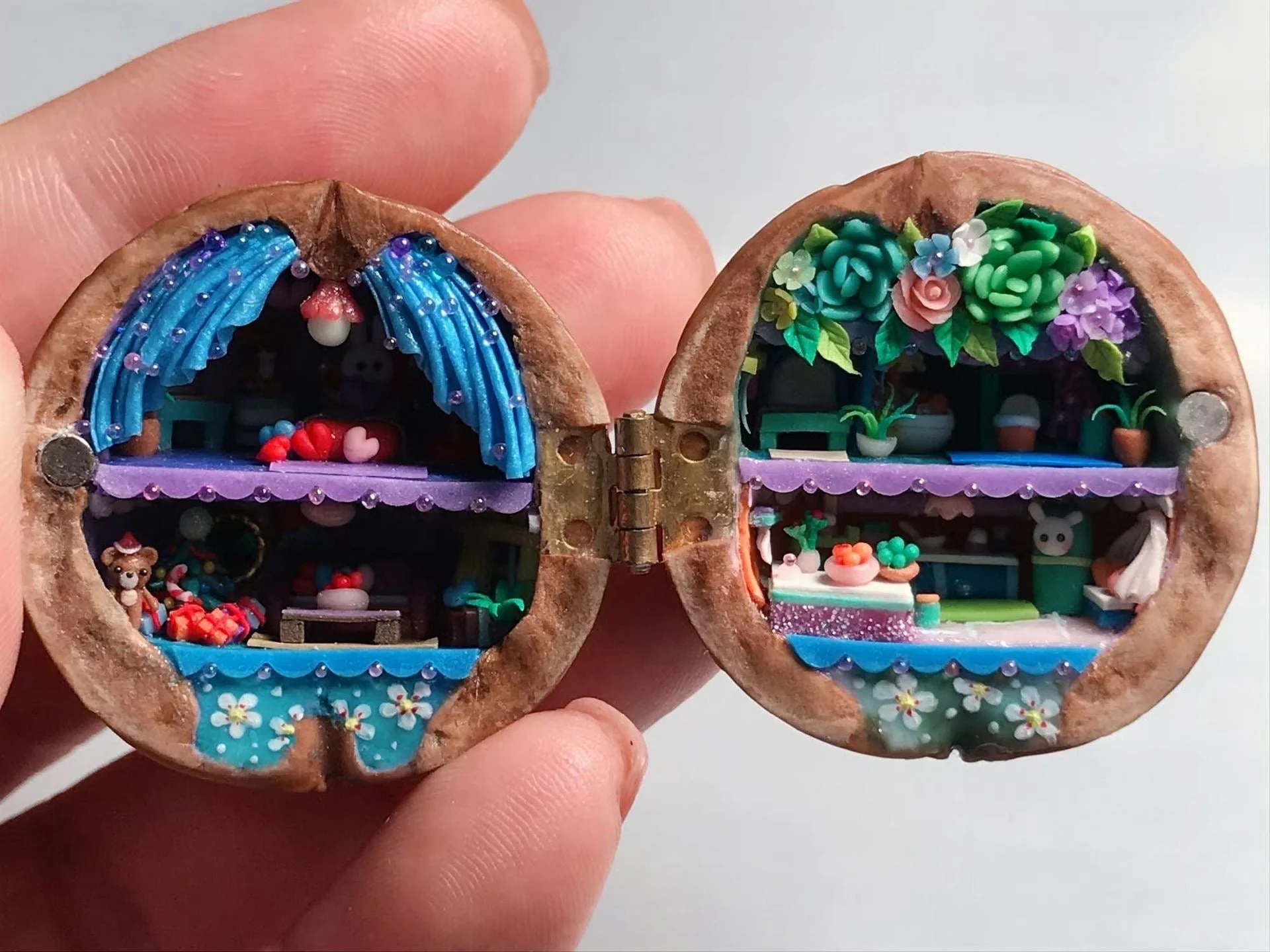 🌟NEW🌟HOT SALE🏠Handmade.Walnut Shell Doll House--mini library, tiny World inside walnuts - Image 10