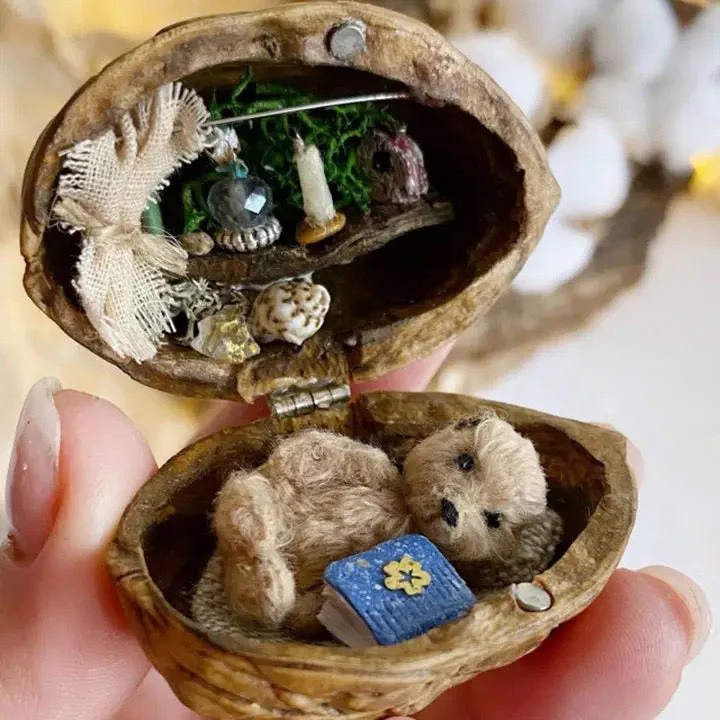 🌟NEW🌟HOT SALE🏠Handmade.Walnut Shell Doll House--mini library, tiny World inside walnuts - Image 11