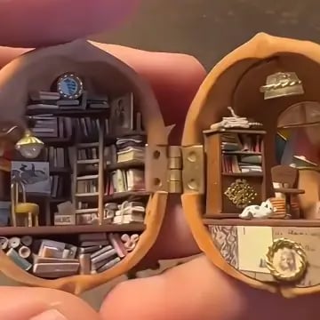🌟NEW🌟HOT SALE🏠Handmade.Walnut Shell Doll House--mini library, tiny World inside walnuts - Image 7