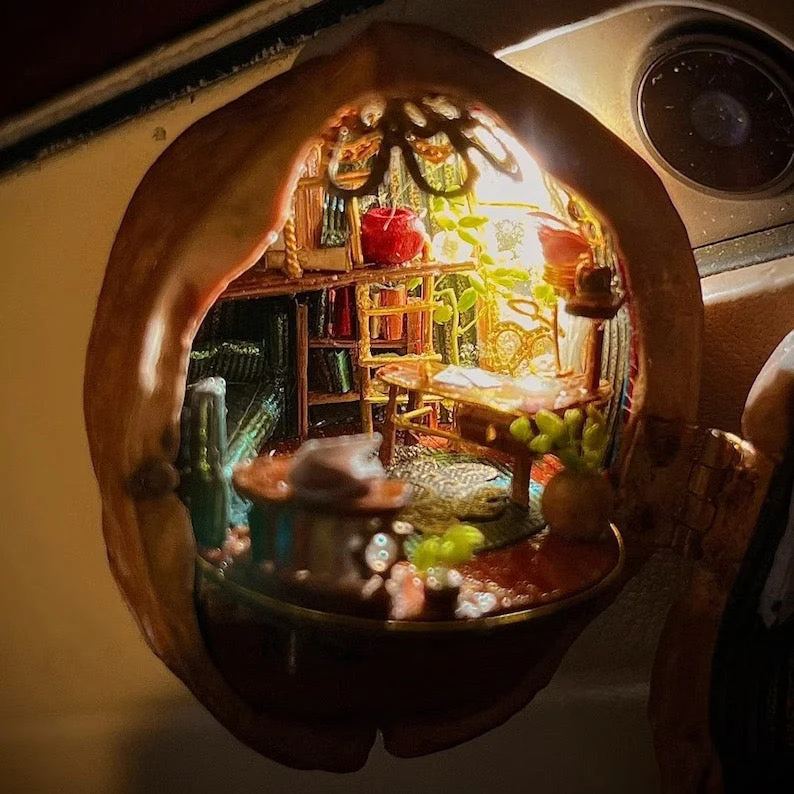 🌟NEW🌟HOT SALE🏠Handmade.Walnut Shell Doll House--mini library, tiny World inside walnuts - Image 8