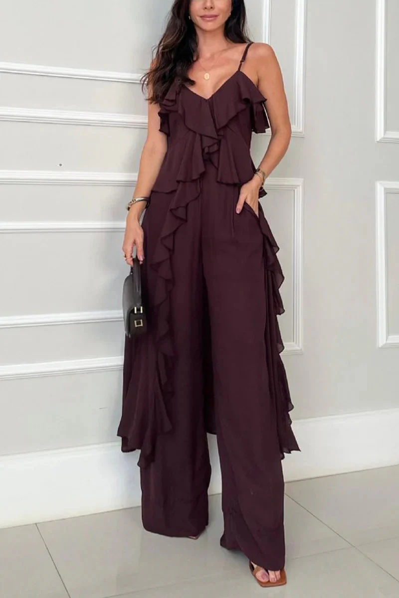 💝Perfect Gift For You✨Spaghetti Strap Ruffle Trim Dress & Pants 2-Piece Set - Image 11