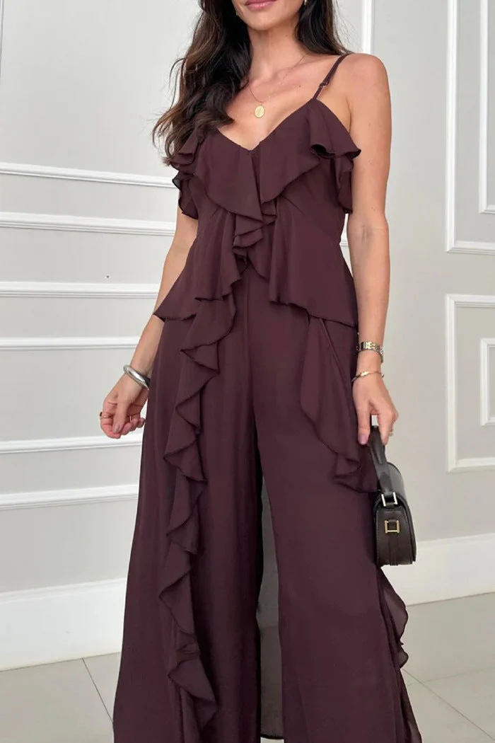 💝Perfect Gift For You✨Spaghetti Strap Ruffle Trim Dress & Pants 2-Piece Set - Image 13