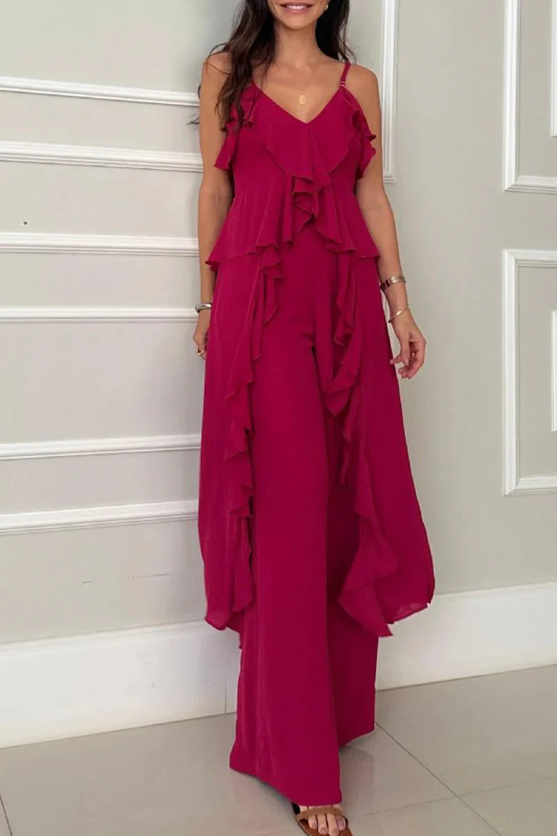 💝Perfect Gift For You✨Spaghetti Strap Ruffle Trim Dress & Pants 2-Piece Set - Image 14