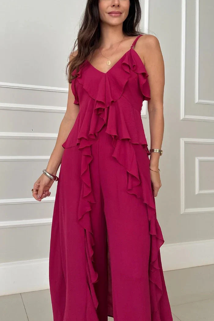 💝Perfect Gift For You✨Spaghetti Strap Ruffle Trim Dress & Pants 2-Piece Set - Image 15