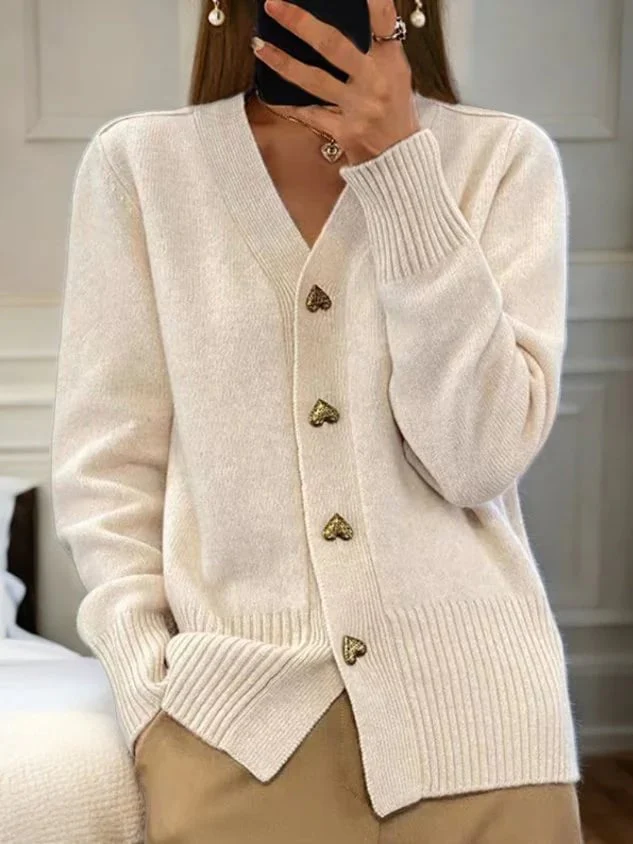 Women's Casual Winter Plain Yarn Wool Yarn Buttoned Cardigan - Image 4
