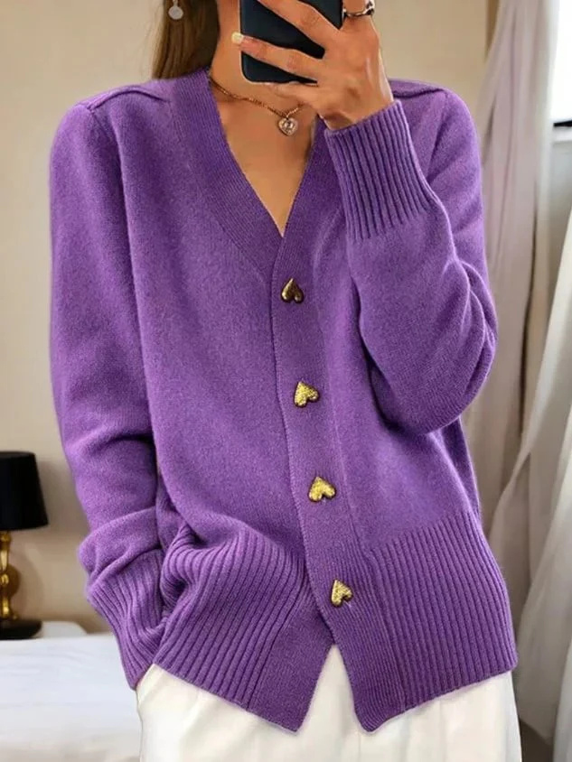 Women's Casual Winter Plain Yarn Wool Yarn Buttoned Cardigan - Image 6