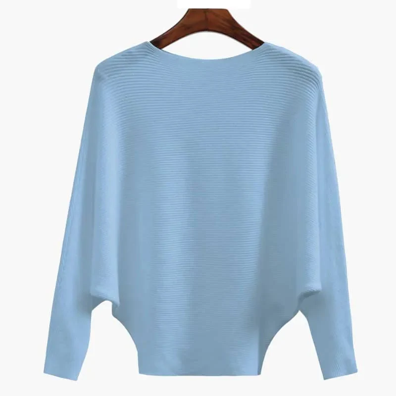Women's Boat Neck Bat Sleeve Knitted Sweater - Image 11