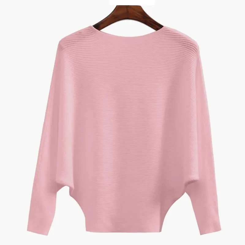 Women's Boat Neck Bat Sleeve Knitted Sweater - Image 12