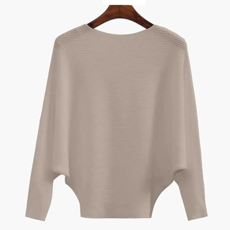 Women's Boat Neck Bat Sleeve Knitted Sweater - Image 13