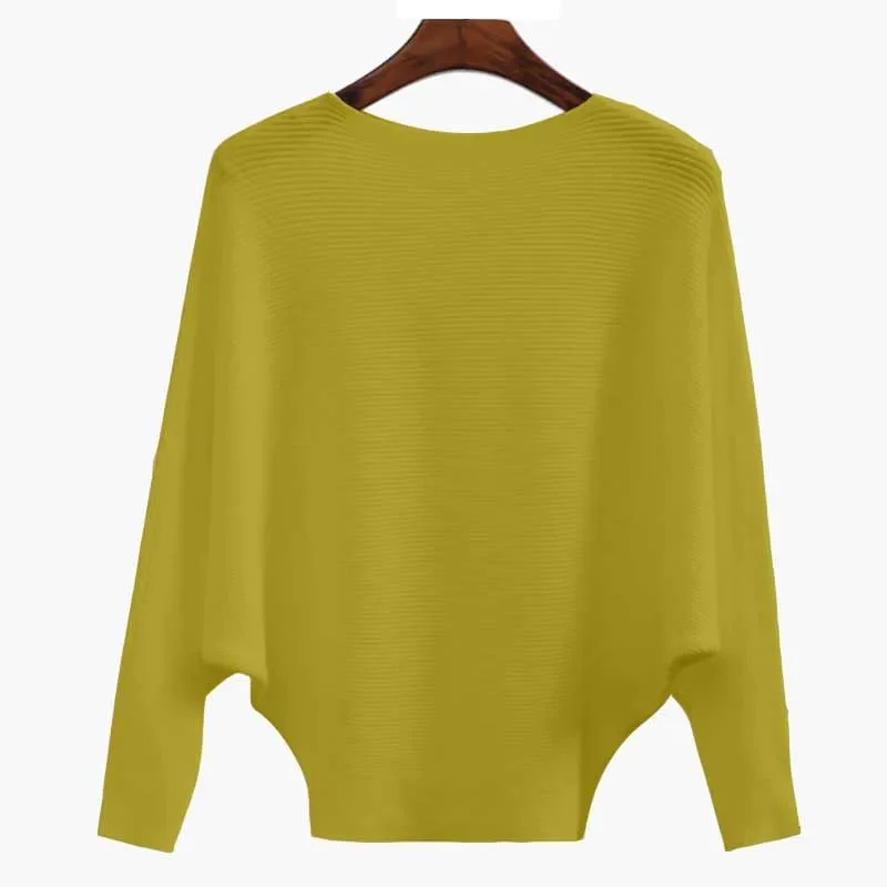 Women's Boat Neck Bat Sleeve Knitted Sweater - Image 14