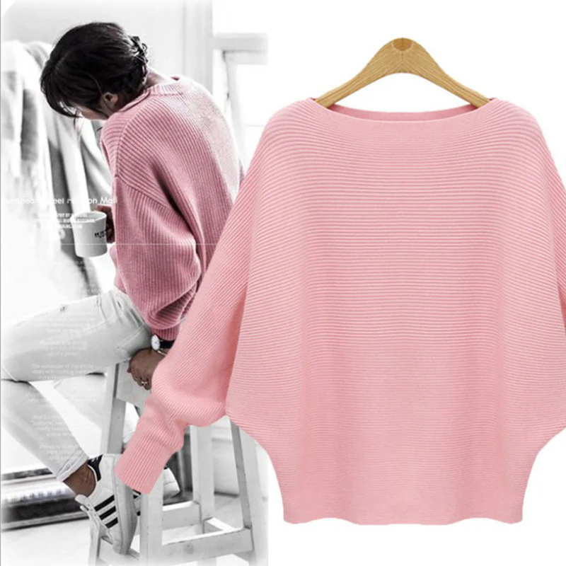 Women's Boat Neck Bat Sleeve Knitted Sweater - Image 2