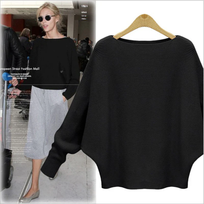 Women's Boat Neck Bat Sleeve Knitted Sweater - Image 3