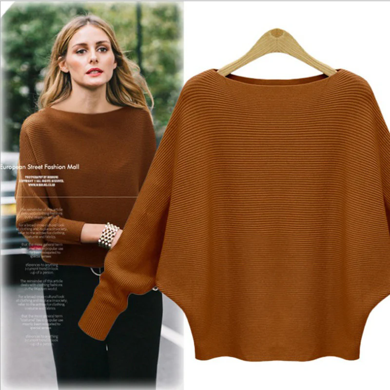 Women's Boat Neck Bat Sleeve Knitted Sweater - Image 4