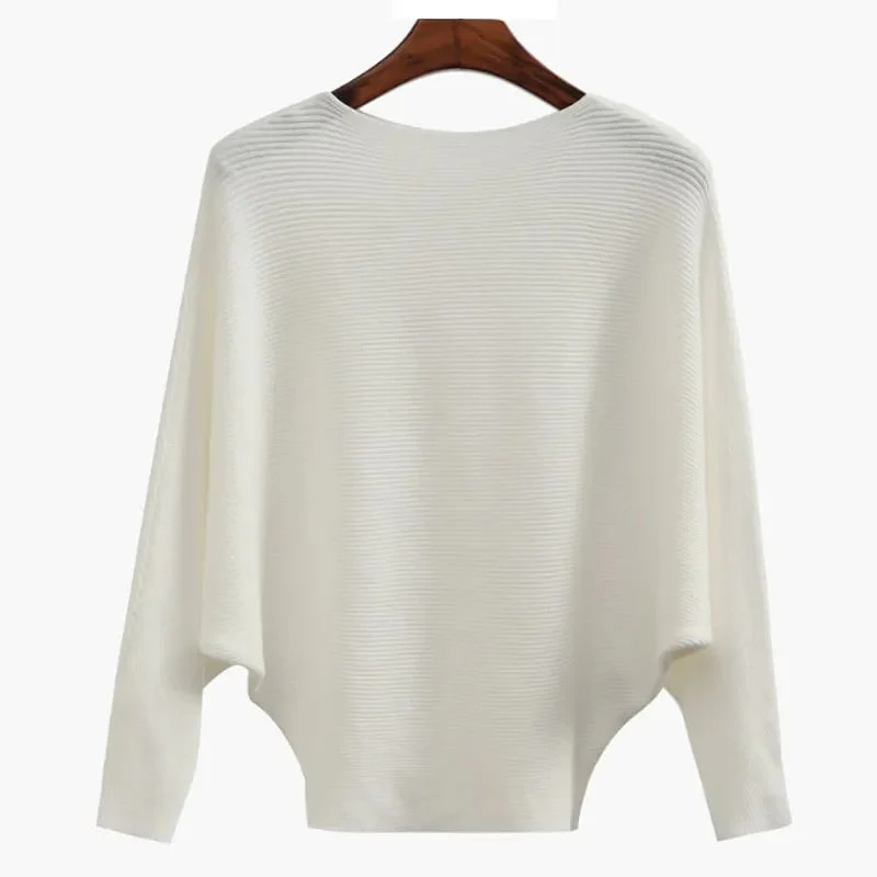 Women's Boat Neck Bat Sleeve Knitted Sweater - Image 5