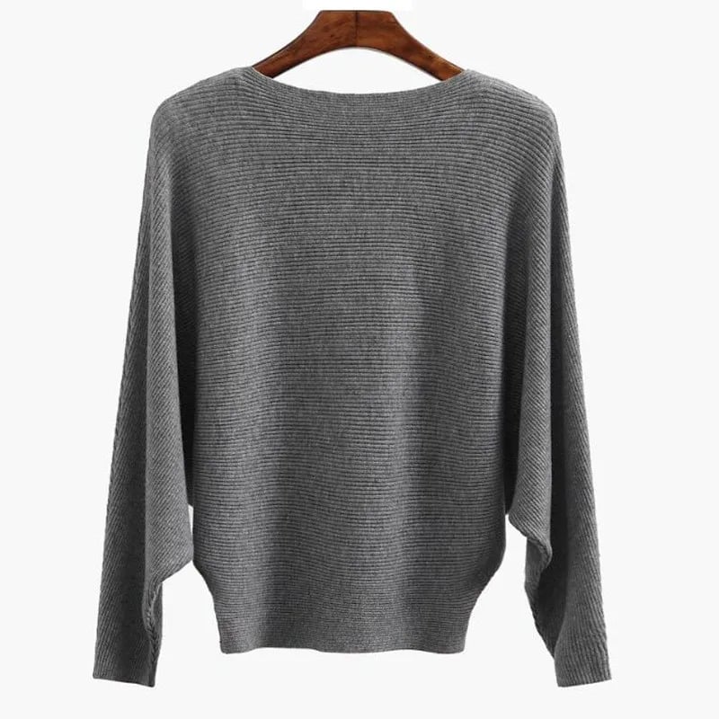 Women's Boat Neck Bat Sleeve Knitted Sweater - Image 6