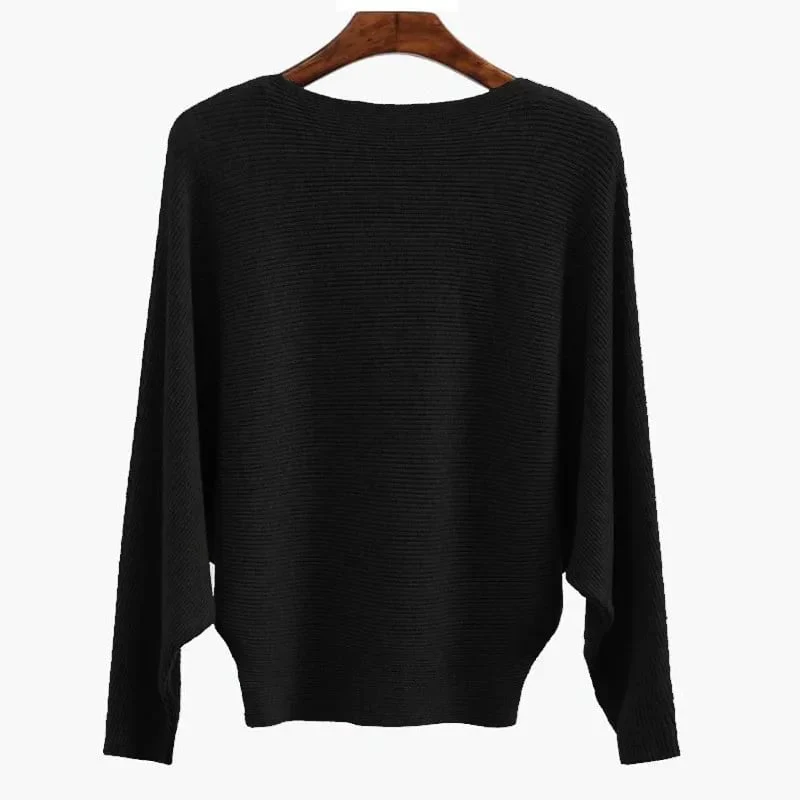 Women's Boat Neck Bat Sleeve Knitted Sweater - Image 7