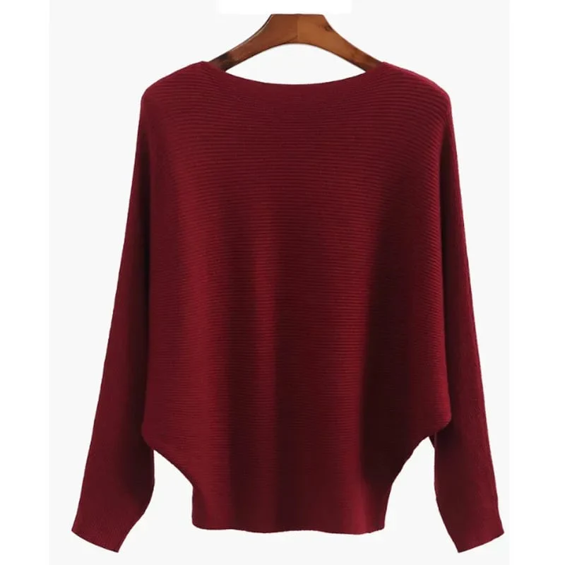 Women's Boat Neck Bat Sleeve Knitted Sweater - Image 8