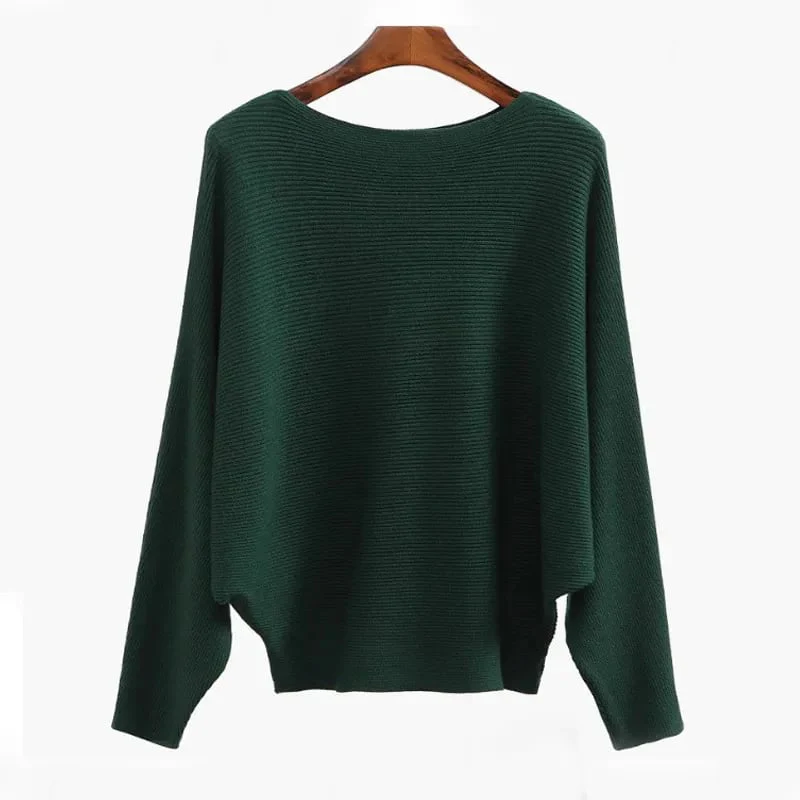 Women's Boat Neck Bat Sleeve Knitted Sweater - Image 9