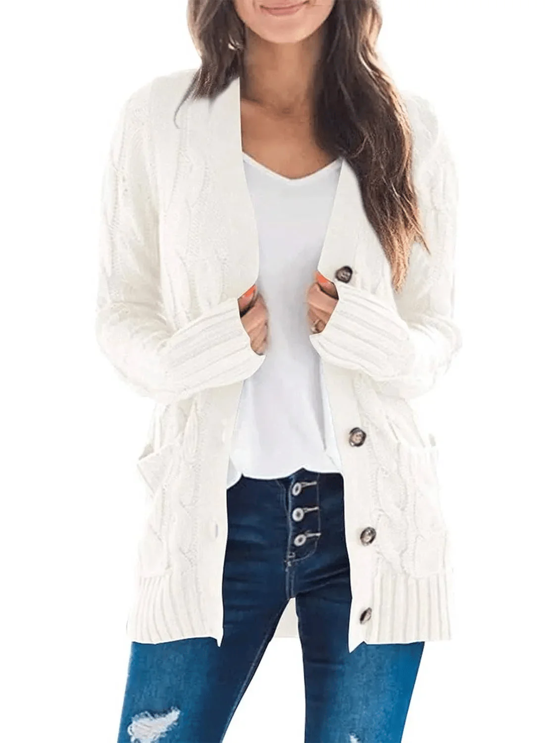 Women's Fall Casual Long Sleeve Button Down Open Front Cable Knit Cardigan - Buy two and get free shipping!