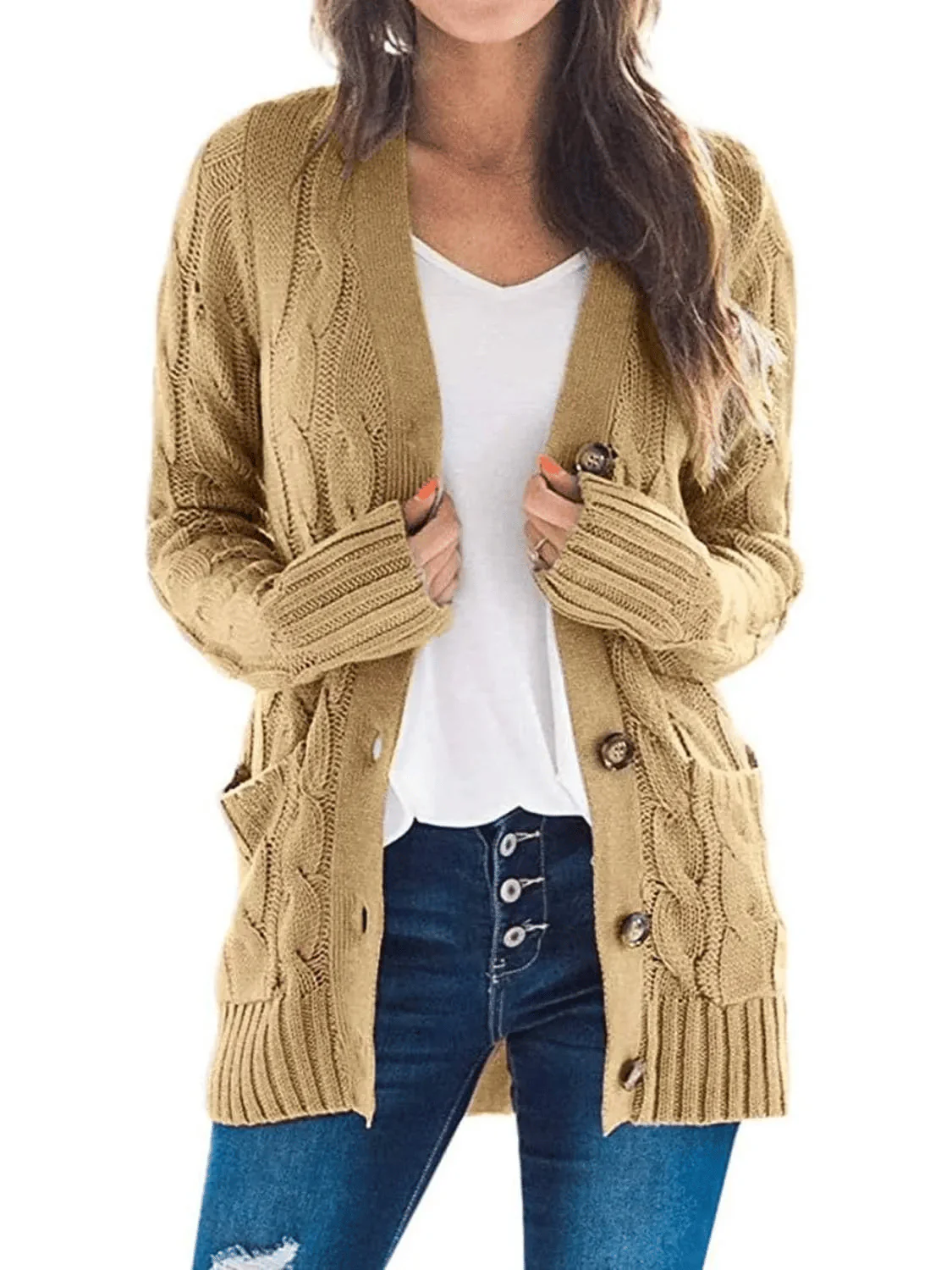 Women's Fall Casual Long Sleeve Button Down Open Front Cable Knit Cardigan - Buy two and get free shipping! - Image 10