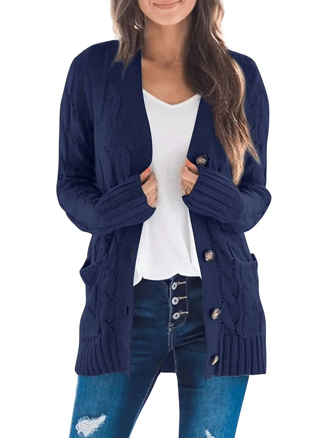 Women's Fall Casual Long Sleeve Button Down Open Front Cable Knit Cardigan - Buy two and get free shipping! - Image 11