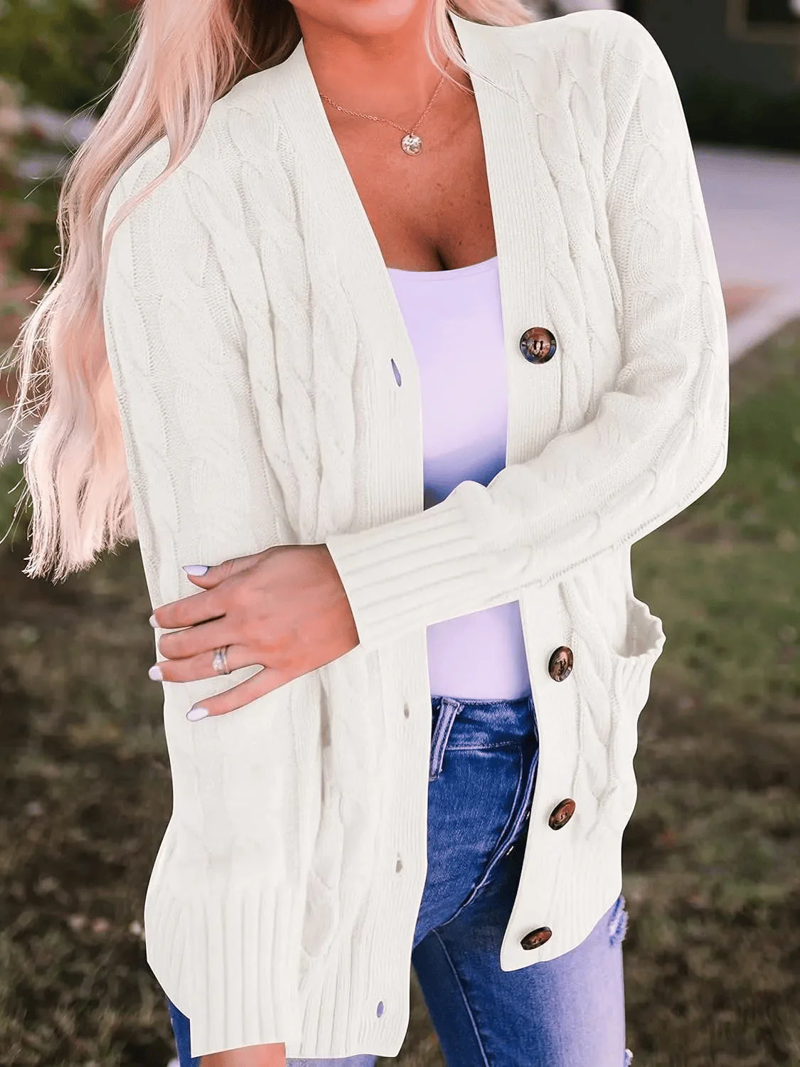 Women's Fall Casual Long Sleeve Button Down Open Front Cable Knit Cardigan - Buy two and get free shipping! - Image 12