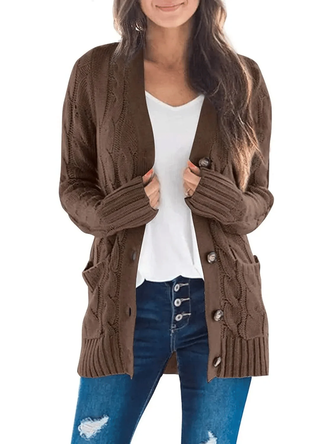 Women's Fall Casual Long Sleeve Button Down Open Front Cable Knit Cardigan - Buy two and get free shipping! - Image 13