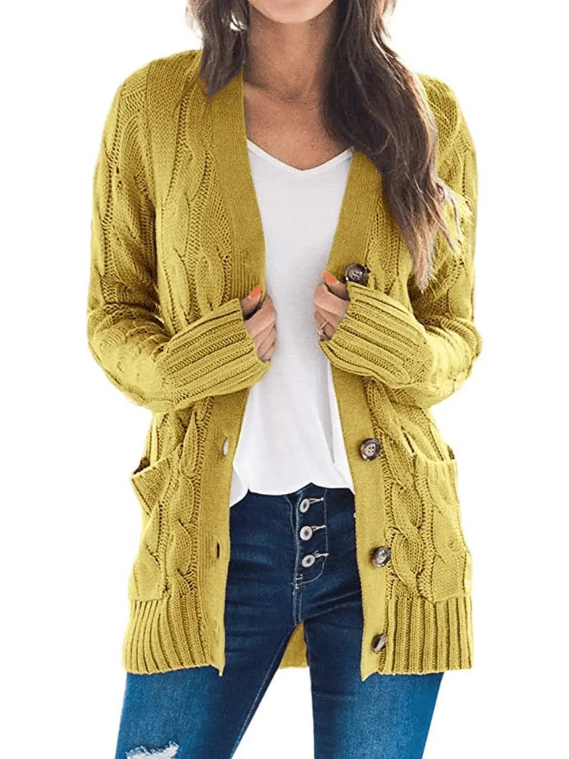 Women's Fall Casual Long Sleeve Button Down Open Front Cable Knit Cardigan - Buy two and get free shipping! - Image 14