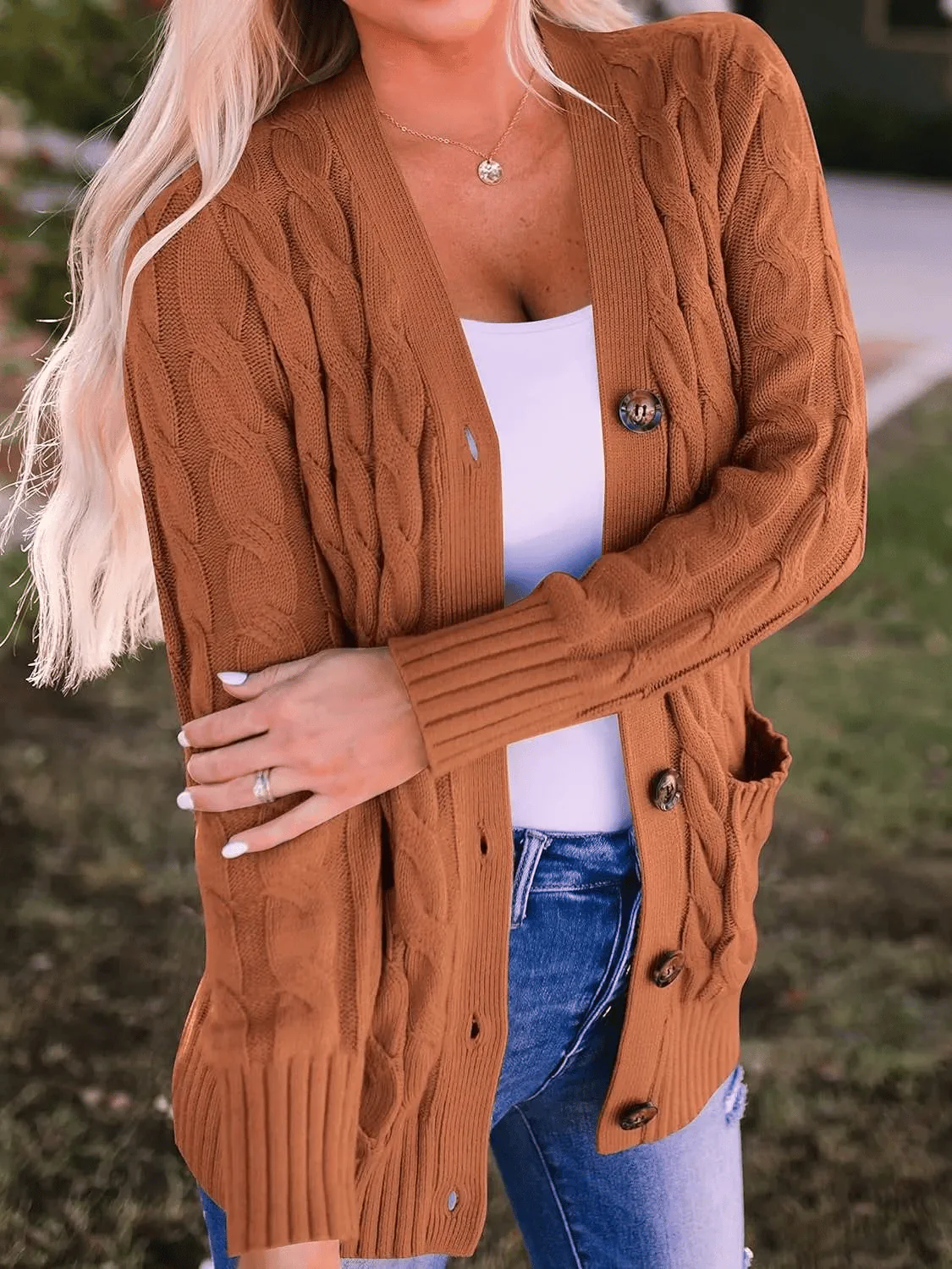 Women's Fall Casual Long Sleeve Button Down Open Front Cable Knit Cardigan - Buy two and get free shipping! - Image 17