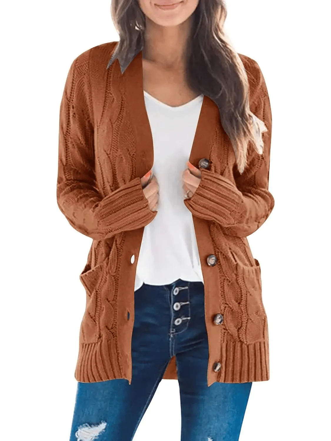 Women's Fall Casual Long Sleeve Button Down Open Front Cable Knit Cardigan - Buy two and get free shipping! - Image 18