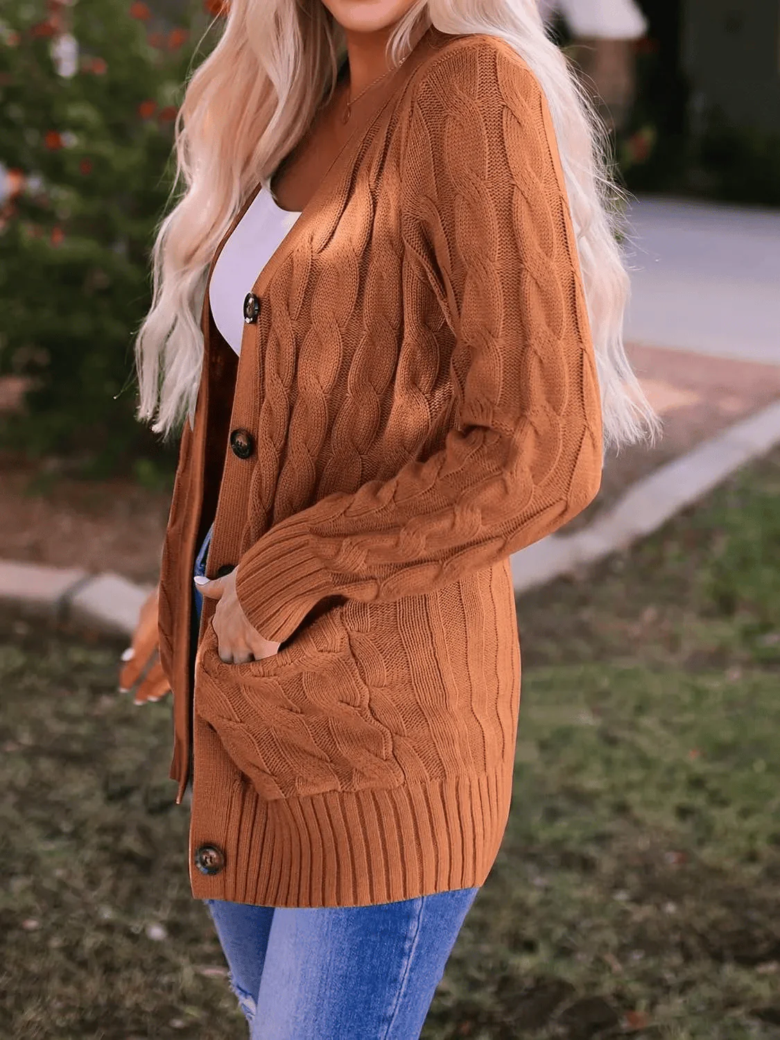 Women's Fall Casual Long Sleeve Button Down Open Front Cable Knit Cardigan - Buy two and get free shipping! - Image 19