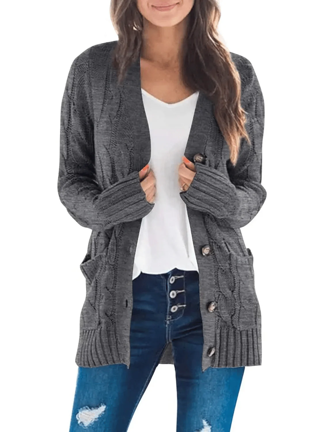 Women's Fall Casual Long Sleeve Button Down Open Front Cable Knit Cardigan - Buy two and get free shipping! - Image 21