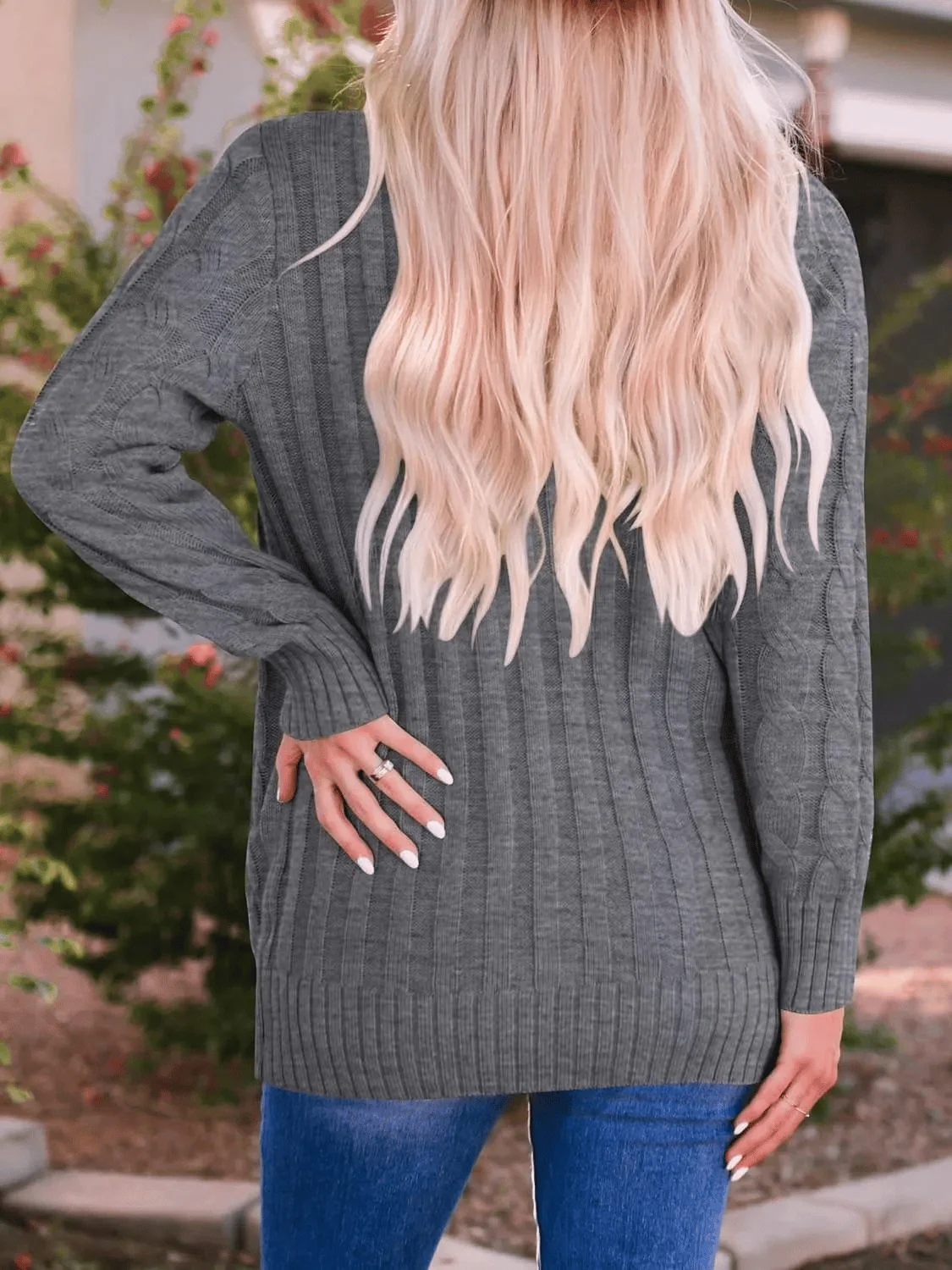 Women's Fall Casual Long Sleeve Button Down Open Front Cable Knit Cardigan - Buy two and get free shipping! - Image 4