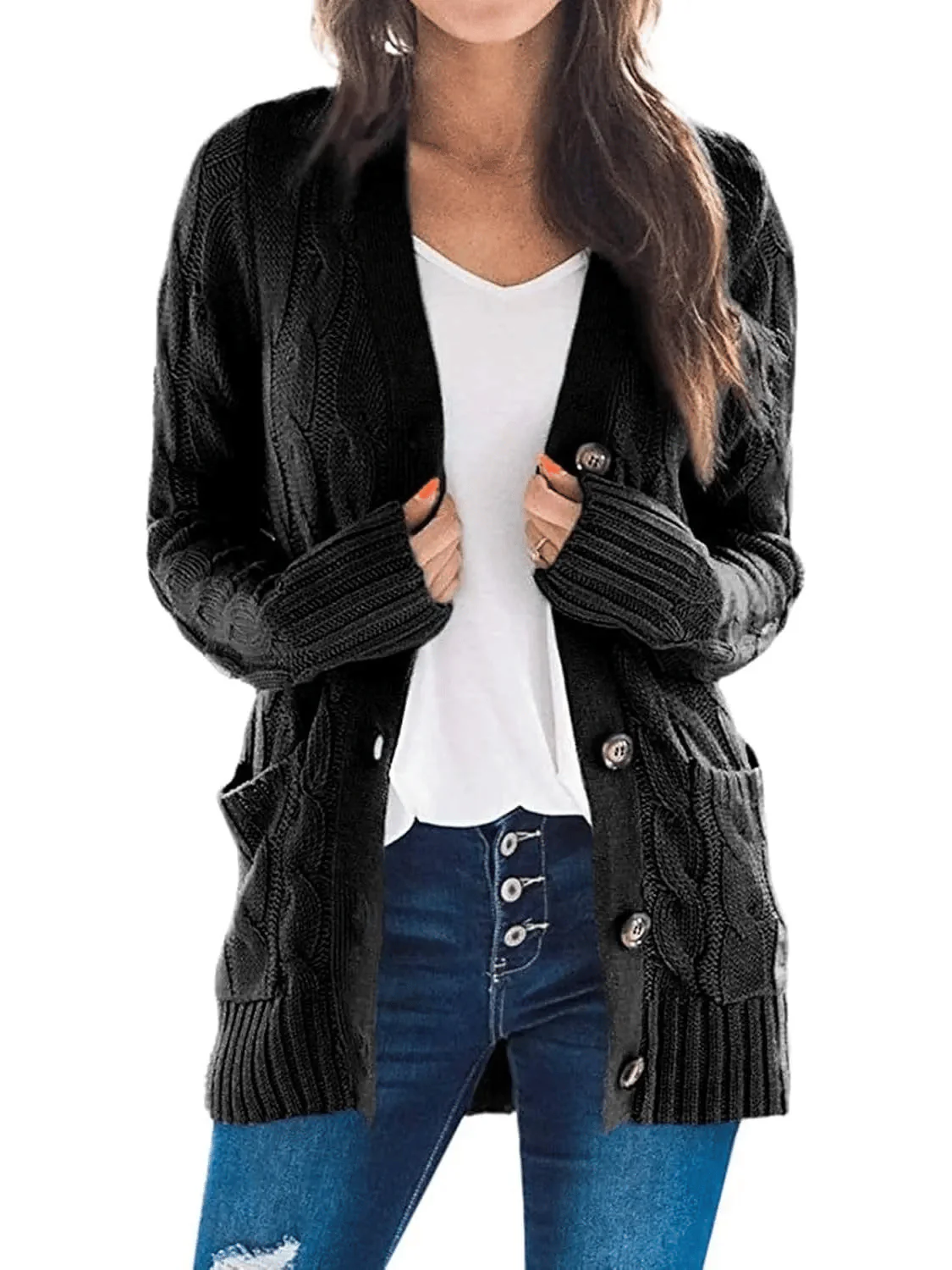Women's Fall Casual Long Sleeve Button Down Open Front Cable Knit Cardigan - Buy two and get free shipping! - Image 5