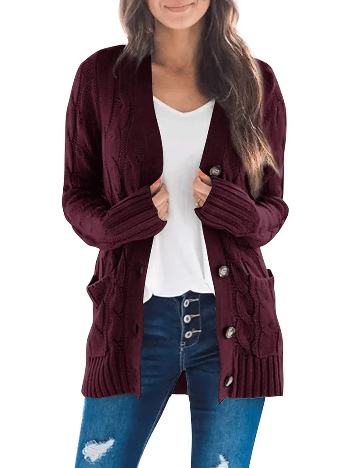 Women's Fall Casual Long Sleeve Button Down Open Front Cable Knit Cardigan - Buy two and get free shipping! - Image 7