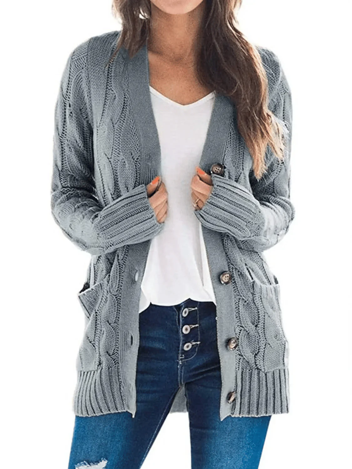 Women's Fall Casual Long Sleeve Button Down Open Front Cable Knit Cardigan - Buy two and get free shipping! - Image 8