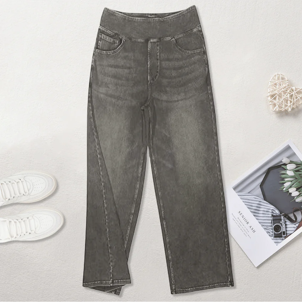 🏆Women's High-Waisted Washed Baggy Wide-Leg Stretchy Knit Jeans with Multiple Pockets – Comfortable Casual Denim - Image 2