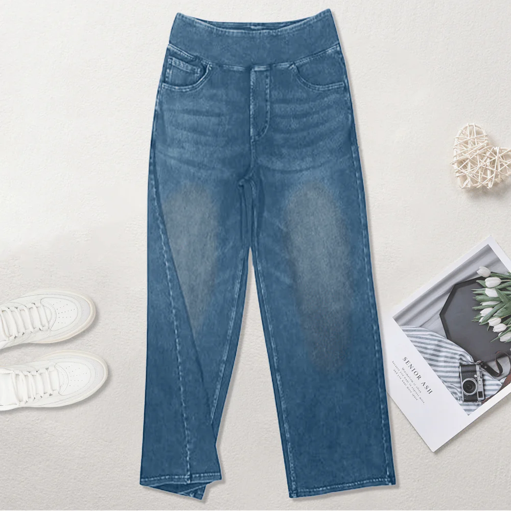 🏆Women's High-Waisted Washed Baggy Wide-Leg Stretchy Knit Jeans with Multiple Pockets – Comfortable Casual Denim - Image 3