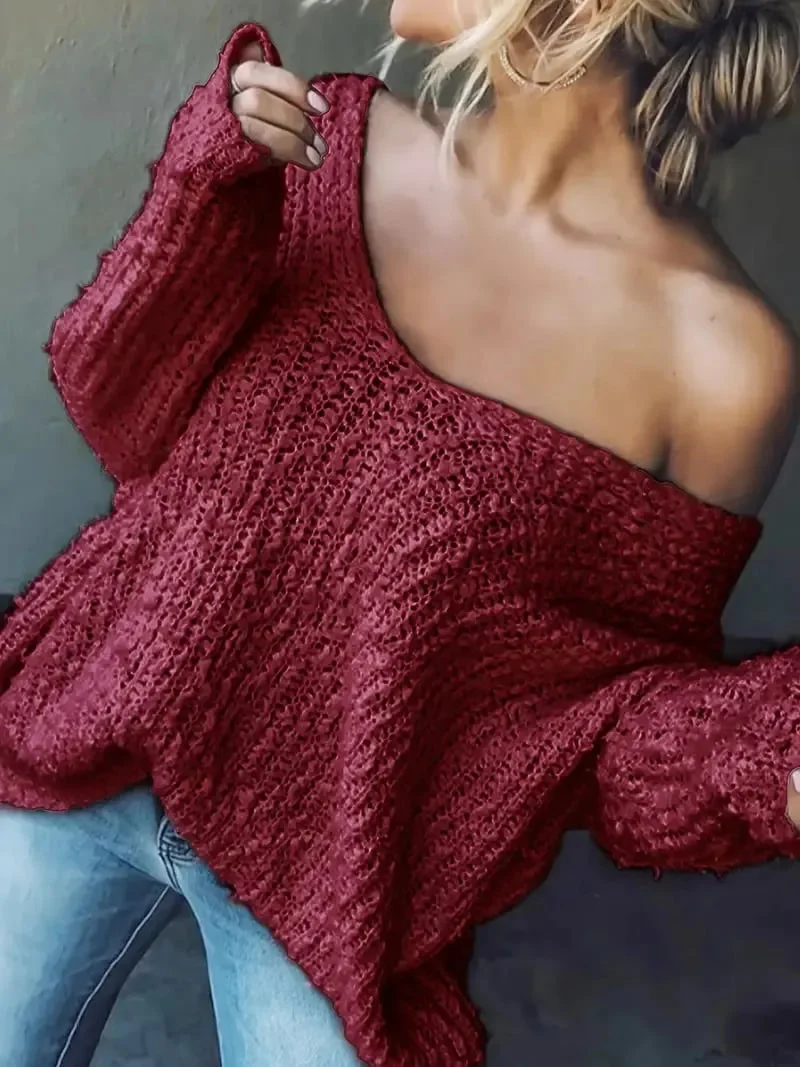 Women's Off-the-Shoulder Sweater Loose Lightweight Pullover Top - Image 12