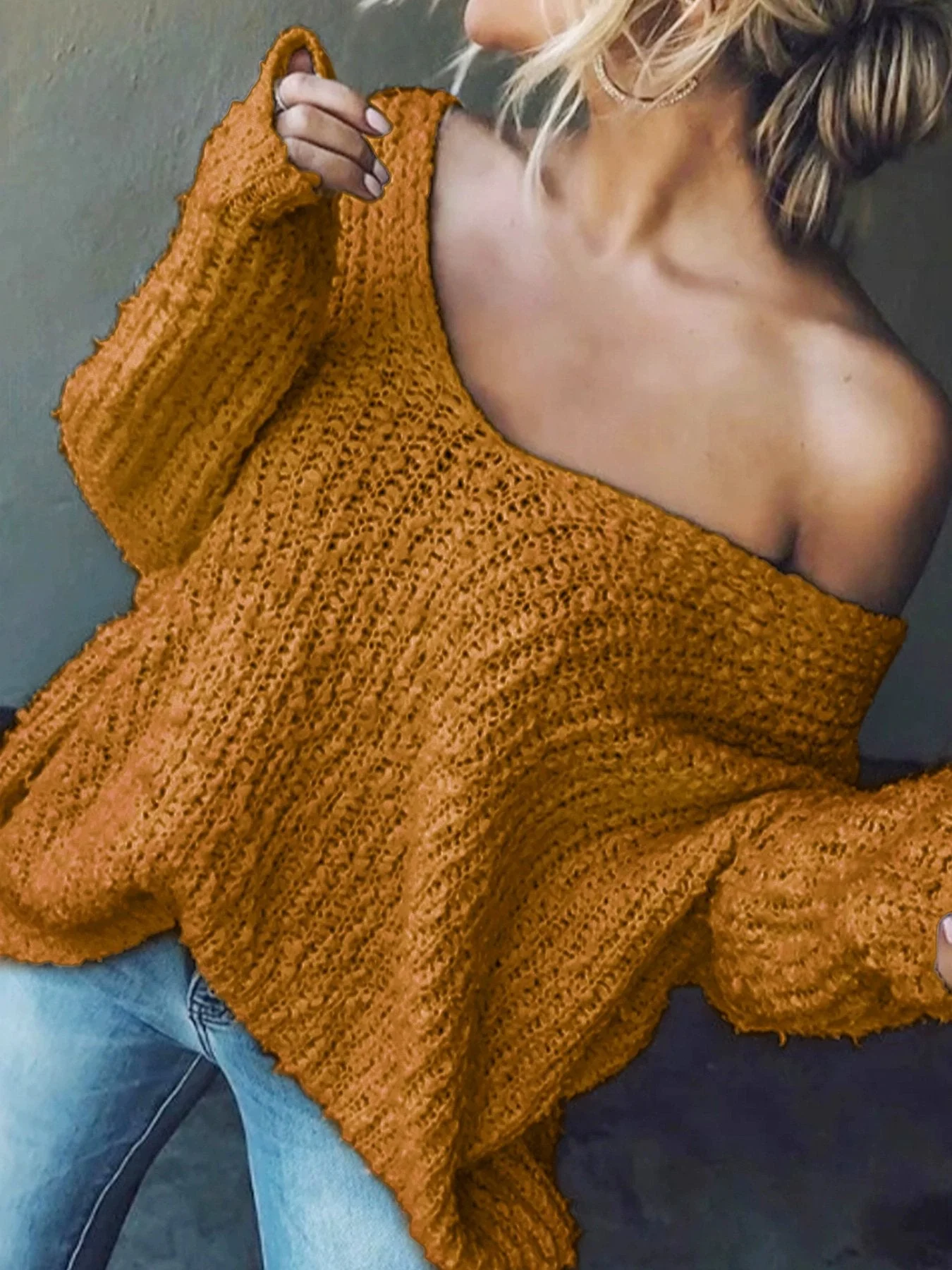 Women's Off-the-Shoulder Sweater Loose Lightweight Pullover Top - Image 15